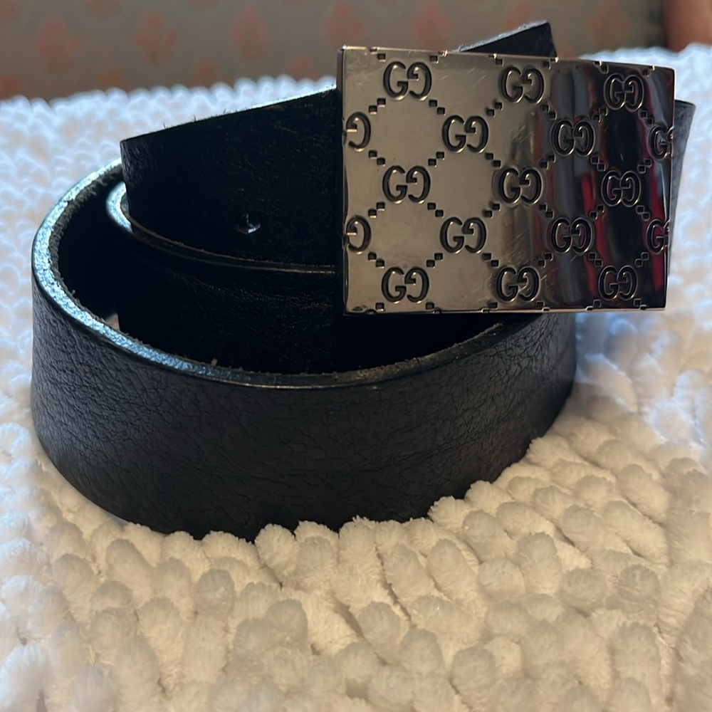 Gucci  Black Belt Rare Vintage with Shiny Silver Buckle - Picture 7 of 12